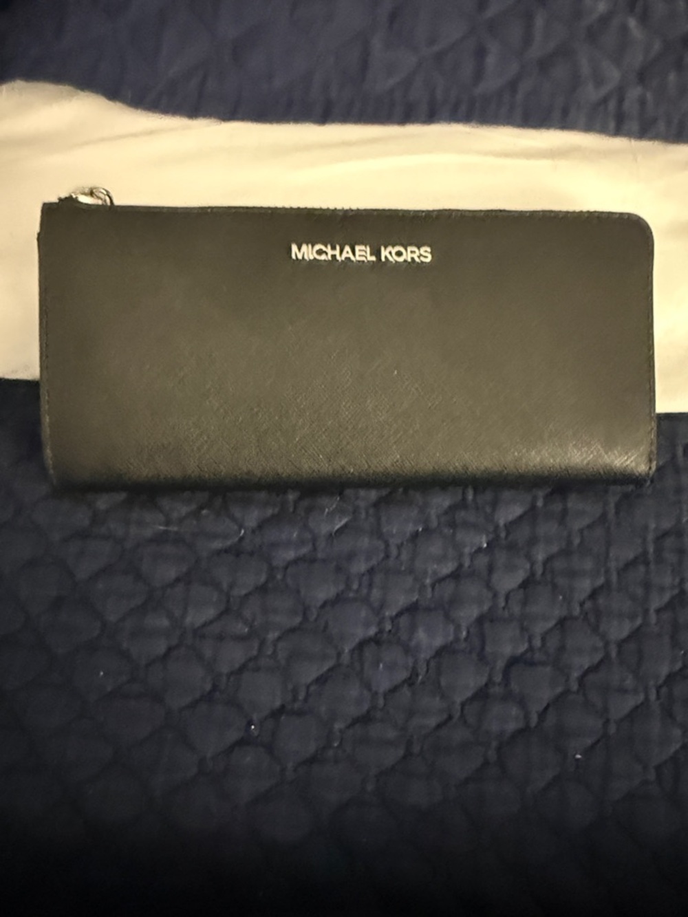 Michael Kors Black Saffiano Zip-Around Wallet with Silver Logo